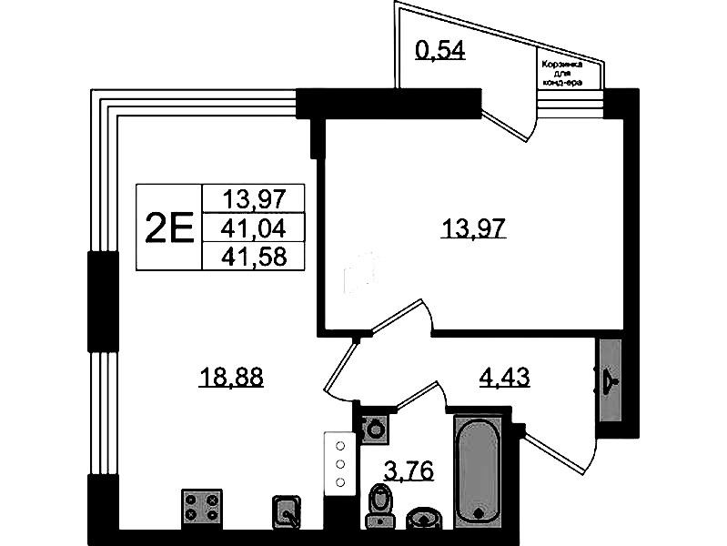 1-комнатная квартира 41.58 м², 6/11 эт., ЖК «VEREN NORT Сертолово»